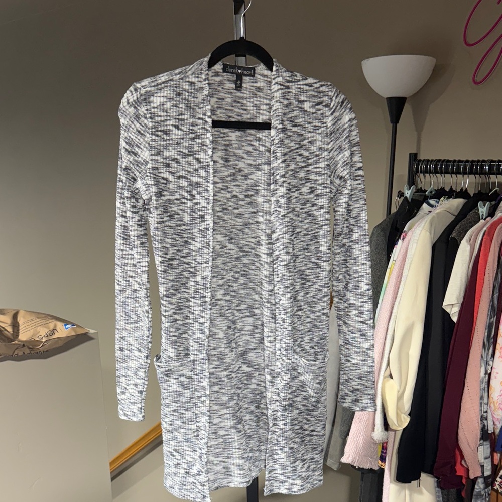 Derek Heart Black and White Knit Ribbed Cardigan Small